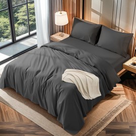 LBRO2M 100% Cotton 1200 Thread Count Full Size Sheets Set,16 inches Deep Pocket,Bed Sheet 4 Piece Sets (Black, Full)