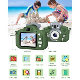 Children's Camera, Children's Camera 1080P HD 2.0 Inch Screen, Digital Camera Children with 32GB SD Card, Selfie Camera, Children for 3-12 Years, Boys and Girls, Christmas Toy