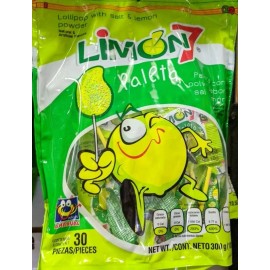 Dulces Anahuac WHOLESALE Limon 7 Paleta Lollipop W/ Lemon Salt Powder Candy 30 pcs Ea (24 Bags)