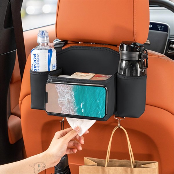 AUSTYLCO Car Storage Bag, Car Seat Back Storage Box, Rear Seat Storage Bag, Rear 2-in-1 Multifunctional Tissue Bag, Water Cup Holder, Multi-functional Storage Bag, Large Capacity, Includes Hooks, Car Storage, Car Accessories, 1 Piece