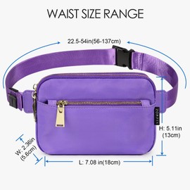 ZORFIN Fanny Packs for Women Men: Crossbody Belt Bag with Adjustable Strap - Fashion Waist Packs for Workout Running Traveling Hiking Light Purple