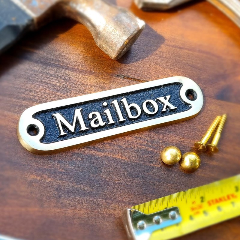 Mailbox Brass Door Sign. Traditional Style Home Décor Wall Plaque