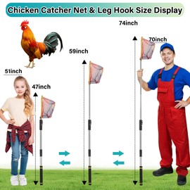 Frebuta Chicken Catcher Net Telescopic,37 to 64 in Chicken Catcher Leg Hook Long Handle Animal Catcher Pole Heavy Duty with Stainless Steel Tube Extension Pole Poultry Hook Fowl Catcher Sturdy