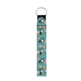 STUOARTE Boston Terrier Printed Wristlet Keychain Lanyard, Women Men Floral Print Hand Wrist Keychain Strap with Key Ring, Long Wristlet Keychain Lanyard Car Key Holder