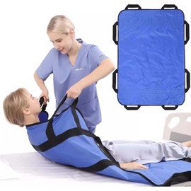 Manta de Traslado Reutilizable Impermeable con 8 Asas - Colchón de Posicionamiento para Pacientes, Ancianos y Discapacitados, 150 kg Capacidad (Azul, 120x100 cm)