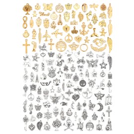 JIALEEY 150 piezas al por mayor lote de joyería para hacer abalorios mixtos de plata envejecida KC de aleación de oro, colgantes para collares, pulseras, joyería y manualidades