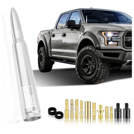 Car Bullet Antenna,Truck Exterior Decoration Accessories Car Vehicle Replacement Antenna Conpatible with Ford F150 RAM 1500 GMC Heavy Duty Pickup Trucks Accessories (New Upgrade Silver-U.S. Flag)…