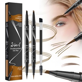 2 Eyebrow Pencils with Brush, Dark/Light Brown, Waterproof Eyebrow Pencil, 2-in-1 Microblading Eyebrow Pencil with Two Ends (Double Title 2)
