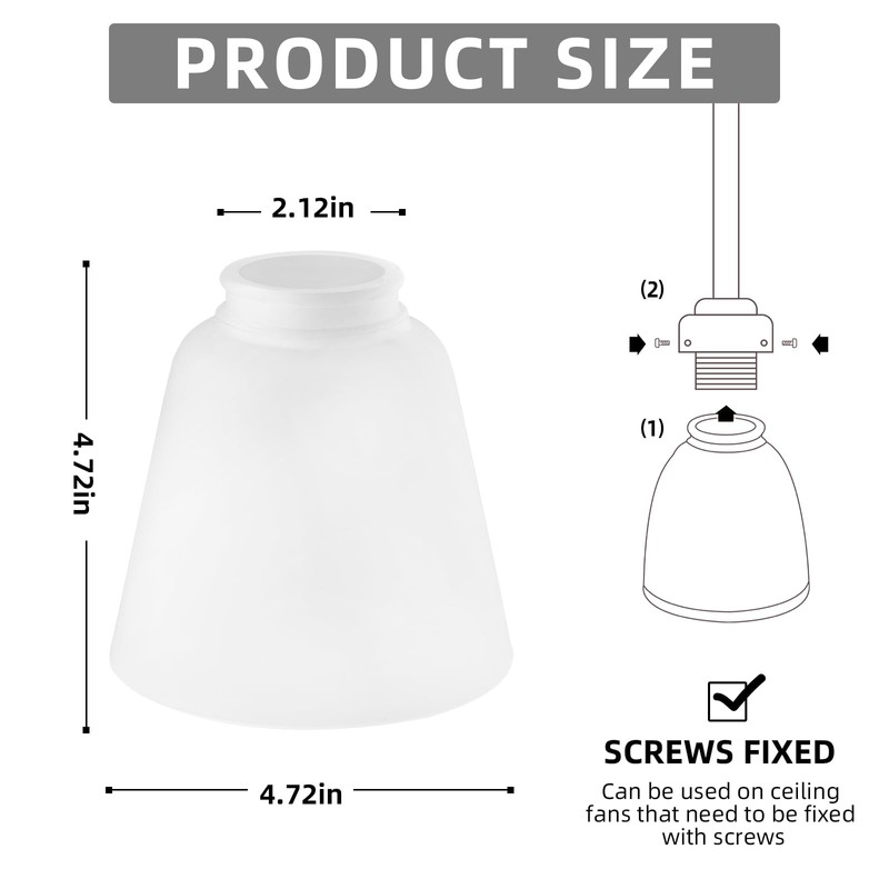 Eidonta 4 Pack White Frosted Glass Shade Replacements, Bell Shaped