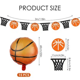 GTYHH 15 Piece Basketball Balloons and 1 Piece Basketball Pull Flag, Creative Aluminium Film Balloons, Basketball Party Supplies, Wall Hanging Flags, Sports Decoration Accessories