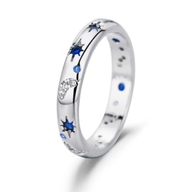 AORHOFJ 925 Sterling Silver Women's Rings Moon Star Ring Evil Eye Ring Colourful Cubic Zirconia Ring Stackable Vintage Rings Statement Rings for Women Size, Rings Women, Thumb Ring Women