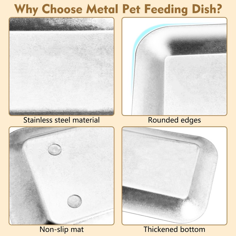 Fhiny 2PCS Stainless Steel Cat Bowls, Non-Slip Extra Wide Metal