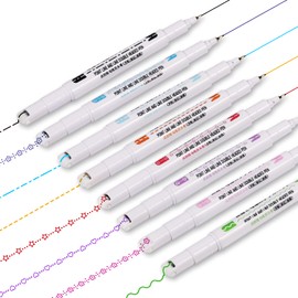 VACNITE Curve Pen, Water Based Pen, Dual Tip Pen, Roller Stamp Pen, 6 Types, 8 Fine Point Tips, Quick Drying, Stationery, Color Pen, Marking, Drawing, Illustration, Notebook, DIY Diary, Writing,