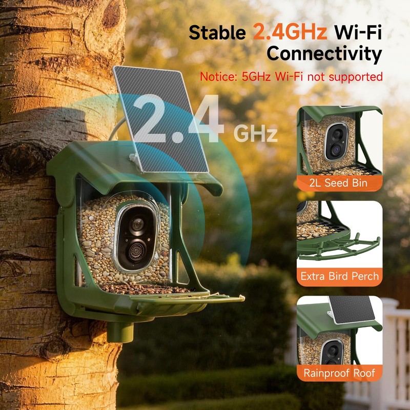 CINMOORE Smart Bird Feeder with Camera - Solar Powered, AI