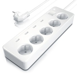 CSL-Computer Steckdosenleiste 5 Fach mit 4X USB Ladeports 6,0A Mehrfachsteckdose inkl. Schalter Mehrfachstecker mit LED-Statusanzeige Steckerleiste mit integriertem Berührungsschutz