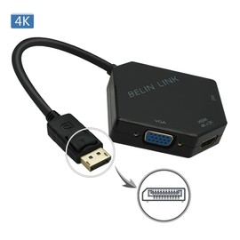 DP to HDMI VGA DVI Adapter Displayport to HDMI 4K Adapter 3 in 1 Display Port to HDMI Converter Male to Female Full HD Video/Audio Support, Latching DisplayPort Connector, Plug-and-Play for Laptops