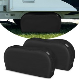 Explore Land Tough Dual Axle Tire Cover for Truck SUV Trailer Camper RV - Heavy Duty Wheel Protector Universal Fit Tire Diameters 26''-28.75'' 2 Pack (Black, M)