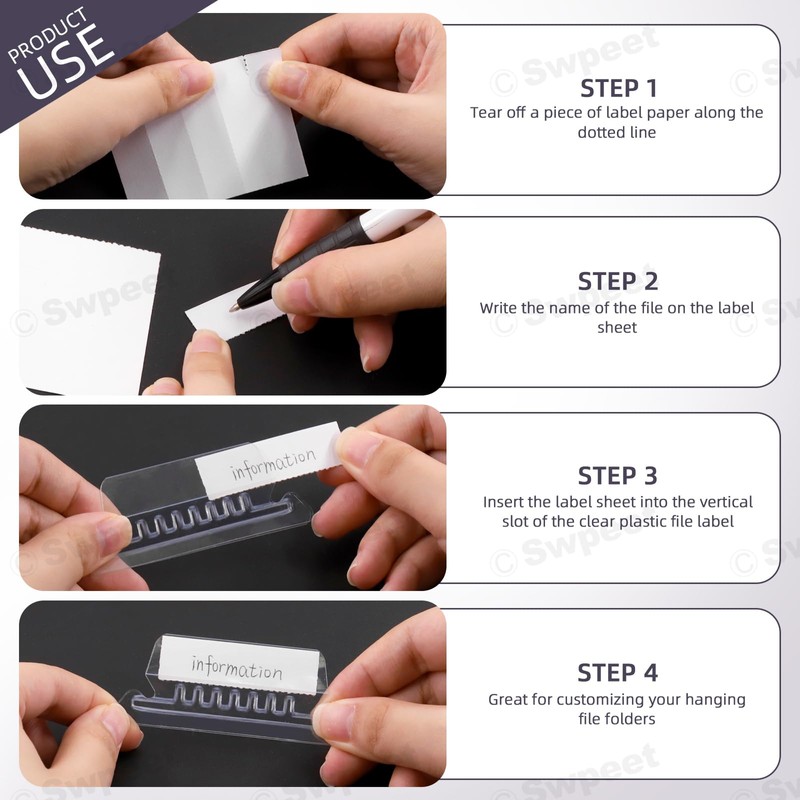 Swpeet 100Pcs Hanging File Folder Labels Tabs with Inserts, File