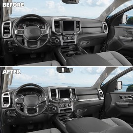 SQQP 27Pcs Interior Trim Kit Cover Compatible with 2018-2025 Dodge RAM 1500 4-Door,Cup Holder Door Handle Dashboard Panel Roof Reading Light Side Outlet Cover Trim(Chrome)