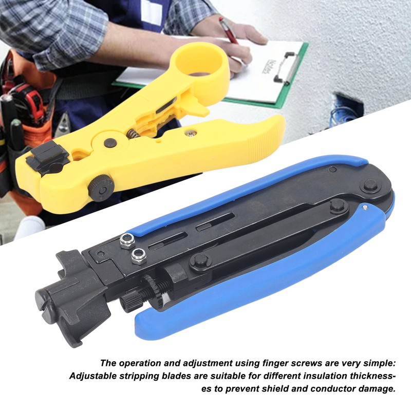 Coax Crimper Tool Kit Adjustable Coaxial Cable Crimper Stripper with