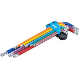 BGS 74462 Allen Key Set, Multicoloured, Extra Long, T-Profile (for Torx) with Bore T10 - T50, 9 Pieces