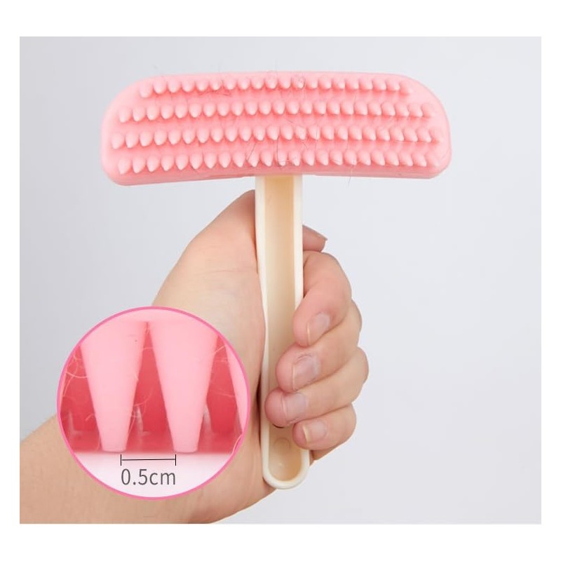 Small Pink Rubber Slicker Brush for Dogs Cat Rabbit