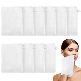 Qichan 10 Pcs Facial Mitts, 15 x 21cm Soft Bamboo Fiber Wash Mitts Body and Face, Reusable Makeup Remover Gloves, White Microfibre Face Cloth for Bath & SPA