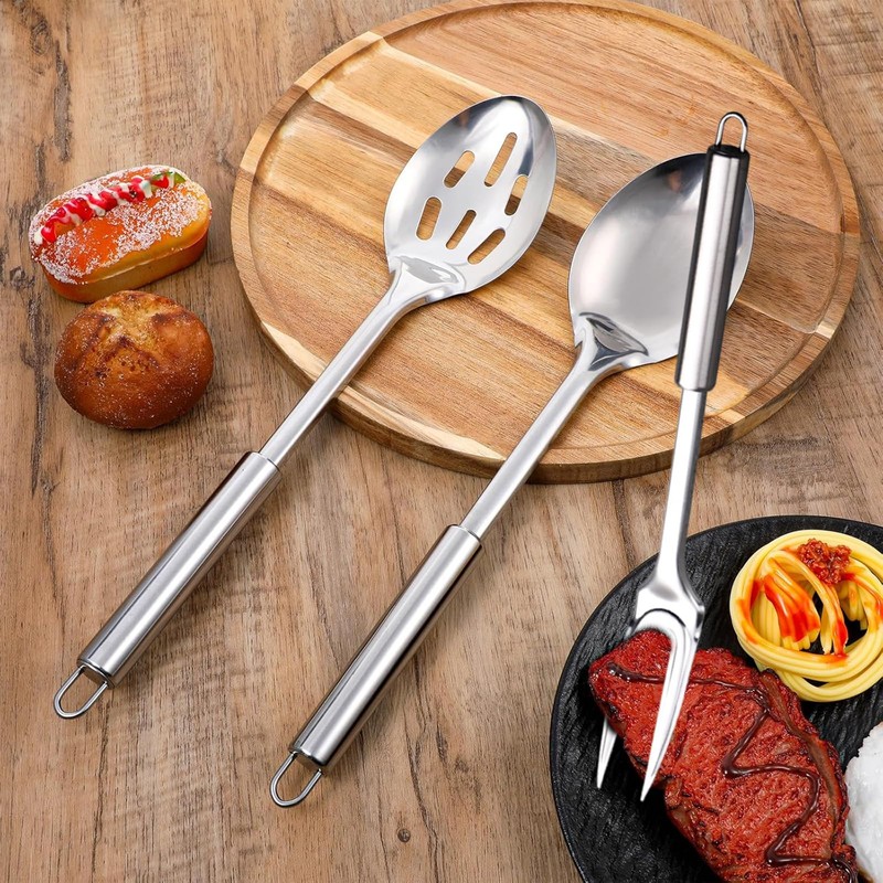 Serving Spoons Large, Stainless Steel Kitchen Utensils Set, 3-Piece Cooking