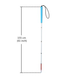 Blind White Cane Folding 5-Tier Aluminum, Cap (2 Pieces) (Blue Rubber Grip, 51.2 inches)