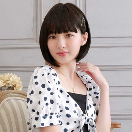 Priscilla Wig, Full Wig, All Wig, More, Silky Bob, Short Bob, Short Curl, Women's Wig, Heat Resistant, Natural Bob [A-703] (with hair net) (Chocolat Black)