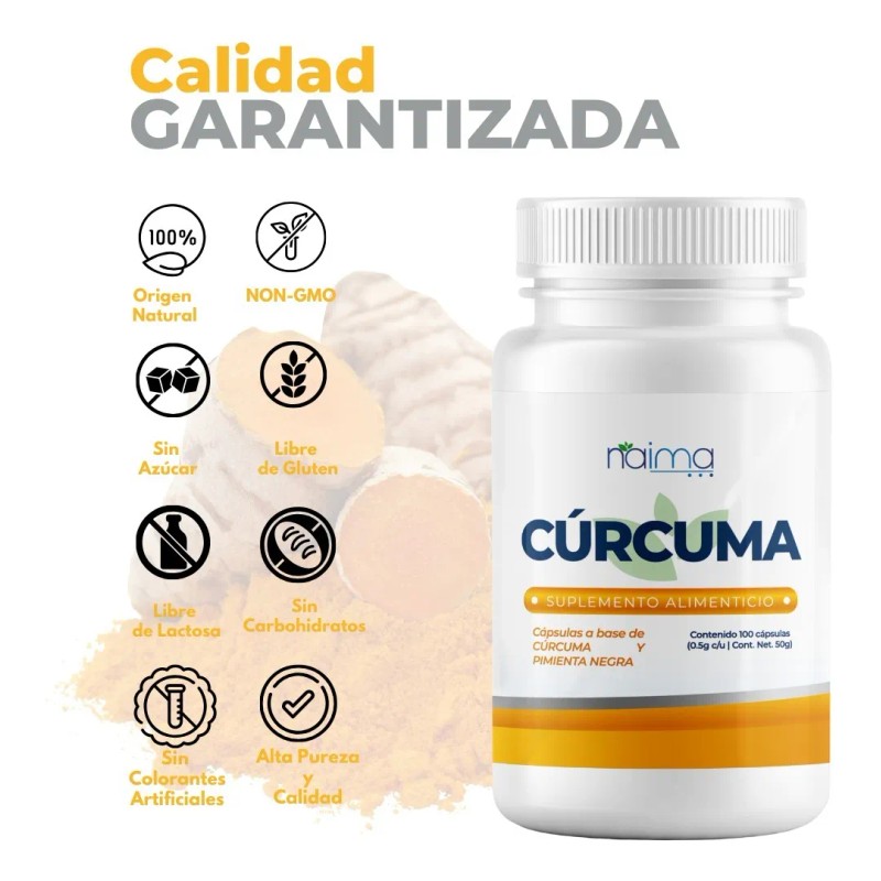 Cúrcuma Con Pimienta Negra 500mg -2 Frascos- 100 Cápsulas Cu