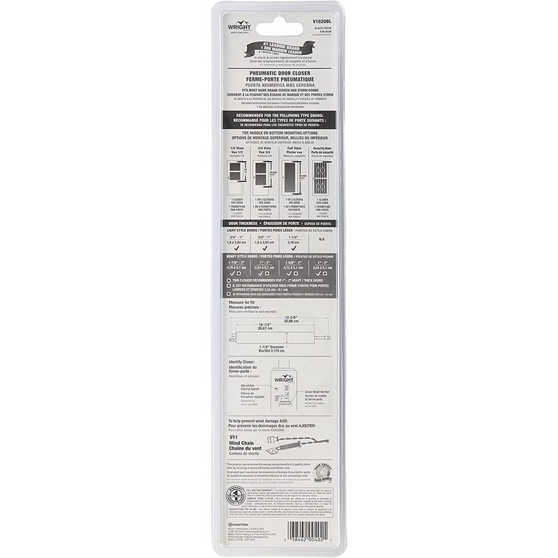 Wright Products V1020BL Standard Duty Pneumatic Closer, Black