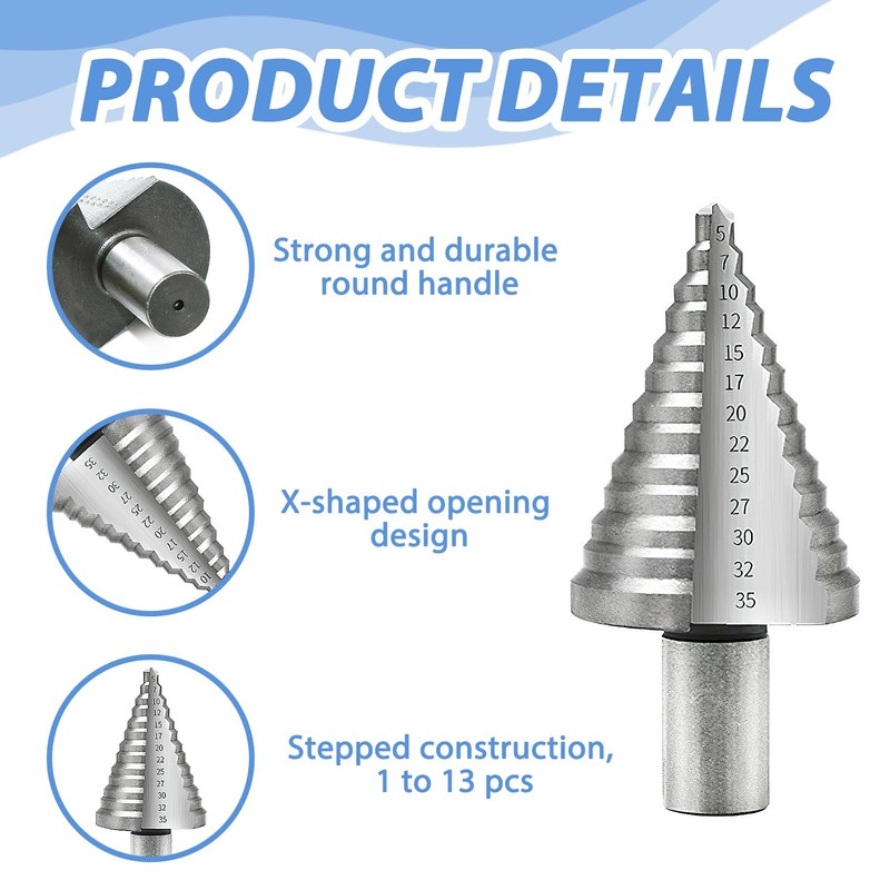 Step Drill, Peeling Drill 5-35 mm, HSS Stainless Steel, 15