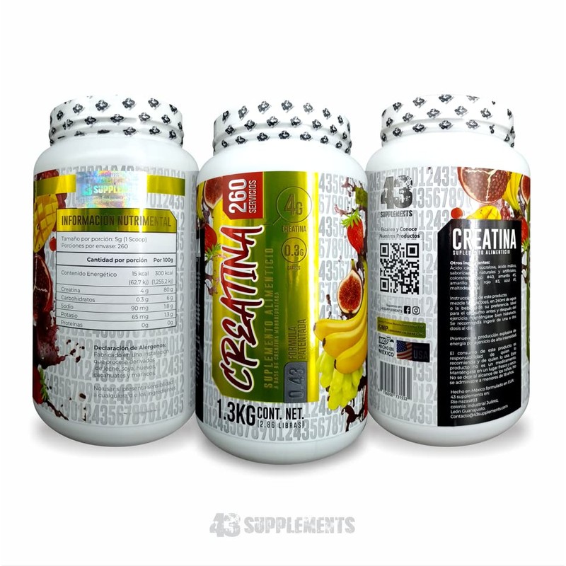 43 SUPPLEMENTS CREATINA 1.3KG SABOR PONCHE DE FRUTAS, KIWI Y