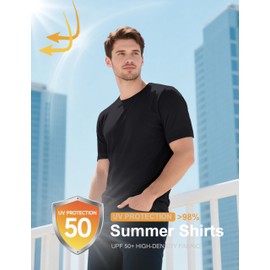 MAGCOMSEN Mens UPF 50+ Shirts Cooling Cotton Lightweight Moisture Wicking Workout T-Shirts Soft Plain Crewneck Casual Summer Tees Tees Black M