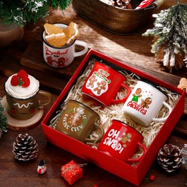 SiliFine 6 Pcs Christmas Mini Coffee Mugs Xmas Mini Coffee Cups Christmas Mugs with Ribbons for Home Tiered Tray Decor Xmas Winter Holiday Kitchen Bar Decorations Housewarming Gifts (Gingerbread Man)