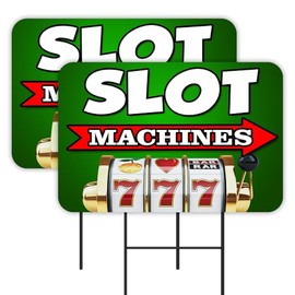 Vista Products Slot Machines - Casino Poker 2 Pack Double-Sided Yard Signs 16" x 24" with Metal Stakes (Made in Texas)