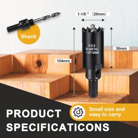 29mm Hole Saw for Metal and Wood, 1-1/8 inch HSS Bi-Metal Circular Drill Cutter with Pilot Bit for Plate Steel, Sheet Iron, Ceiling Board, Acrylic Panel, 7/16” Hex Shank