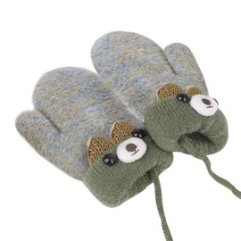 Toddler Baby Knitted Winter Gloves Cable Mittens Cute Cartoon Bear Kids Boys Girls Thermal Thick Fleece Lined Gloves Wool Warm Knit Snow Ski Cold Weather Gloves Children with String Age 0-3Y