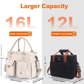 Hafmall Insulated Lunch Bag for Adults,Big lunch box for men, Wide Opening Insulated Bag with Shoulder Strap, Reusable Adult Lunch Bag For Work, Picnic(Beige)