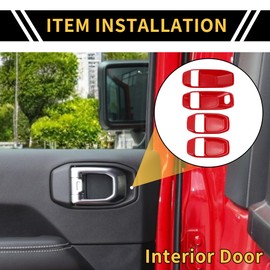 REPAIROCK 1 Set Interior Door Handle Bowl Cover Trims for Jeep Wrangler JL JLU 18-24 for Jeep Gladiator JT 2 Door 4 Door Inside Door Handle Bezel Cover Protector ABS Red