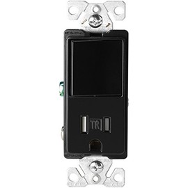Eaton TR7730BK 15-Amp 3-Wire Tr Receptacle 120V Decorator Combination Single-Pole Switch with 2-Pole, Blackblack