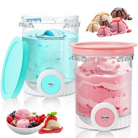 Creami Pint Containers Replacement for Ninja Swirl Ice Cream & Soft Serve Makers, Dishwasher Safe Ninja Creami Accessories 16 oz Containers for Ninja Swirl NC700UK (Blue + Pink)