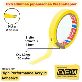 Made from Tesa 4334 Precision Masking Tape Plus Professional Painter Varnish High Quality Masking Tape Contour Tape Residue-free Sharp Edges Masking Cover Tape Yellow (6 mm x 25 m)
