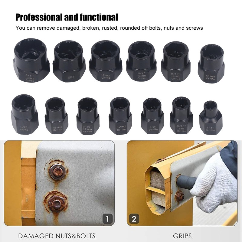 13Pcs Bolt Nut Remover Professional Bolt Nut Extractor Socket Set