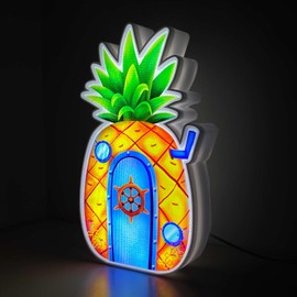 Cartoon Yellow Pineapple Sponge Night Light Up Box for Boy Kids Teens Gifts USB Powered Lamp Lightbox Bedroom Room Wall Art Table Desk Decorations Decor Sign