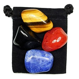 The Magic Is In You Energetic GROUNDING (aka Earthing) - Professionally Selected Tumbled Crystal Healing Set with Pouch & Description Card - Carnelian, Onyx, Sodalite, & Tiger's Eye Genuine Gemstones