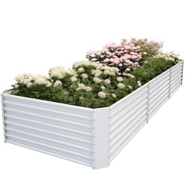 FRIZIONE 10FT(L)×4FT(W)×2FT(H) Raised Garden Bed Outdoor for Flower, Garden Planter Box for Vegetable, Raised Garden Beds for Herb, Succulent, White