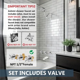 Aolemi 3 Handles Tub Shower Faucet Set with Valve Bathtub Combo Set Shower System Complete Trim Kit Wall Mounted Polish Chrome