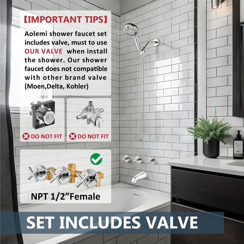 Aolemi 3 Handles Tub Shower Faucet Set with Valve Bathtub
